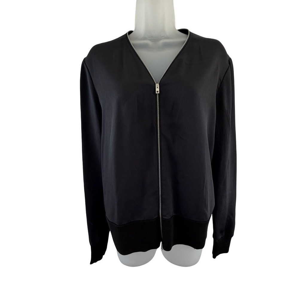 Rag & Bone Jacket Womens Large Navy Blue Crepe Knit Back Zip Bomber Minimalist - Picture 2 of 16